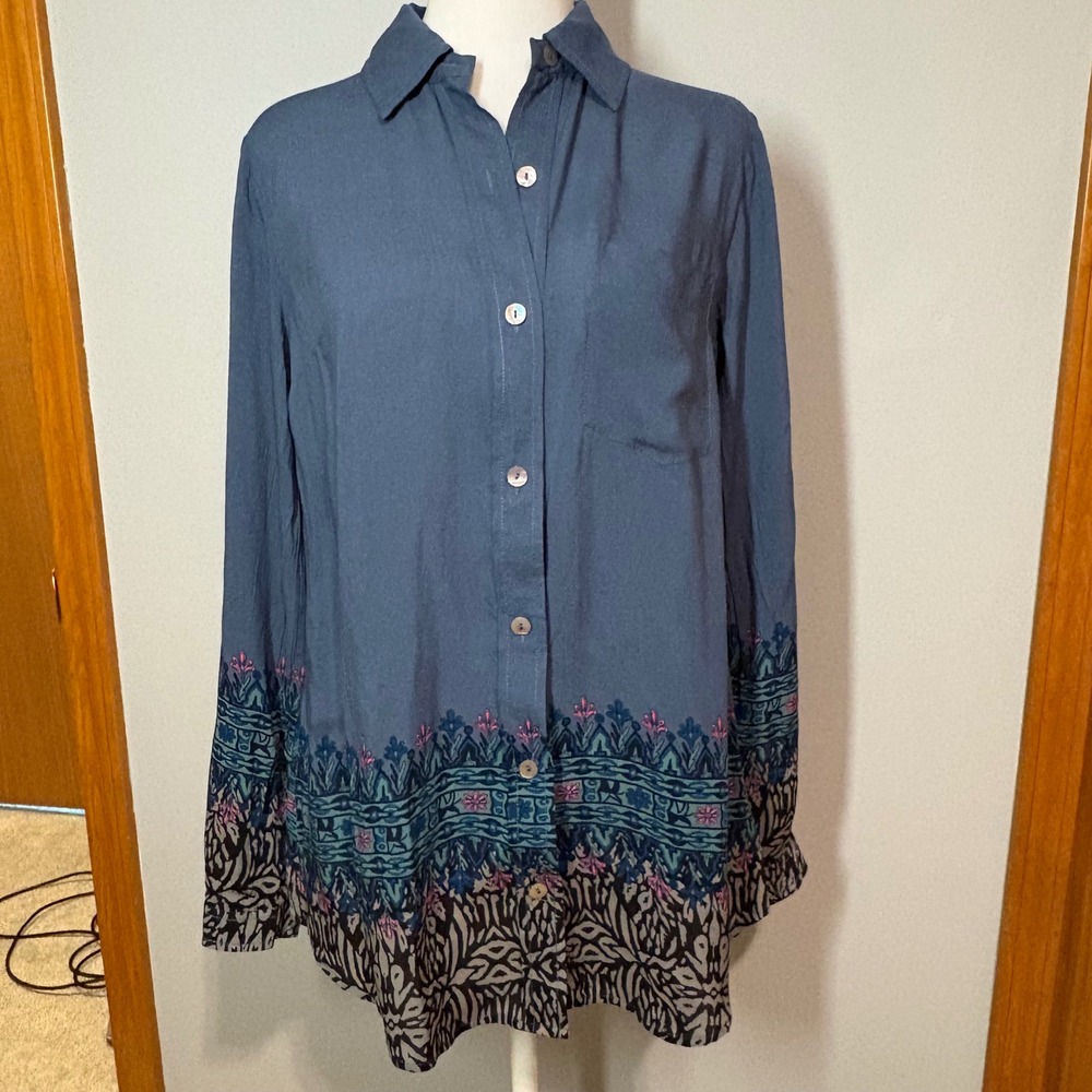 Plenty by Tracy‎ Reese Button Down Top Bohemian Print Blouse Shirt Size S